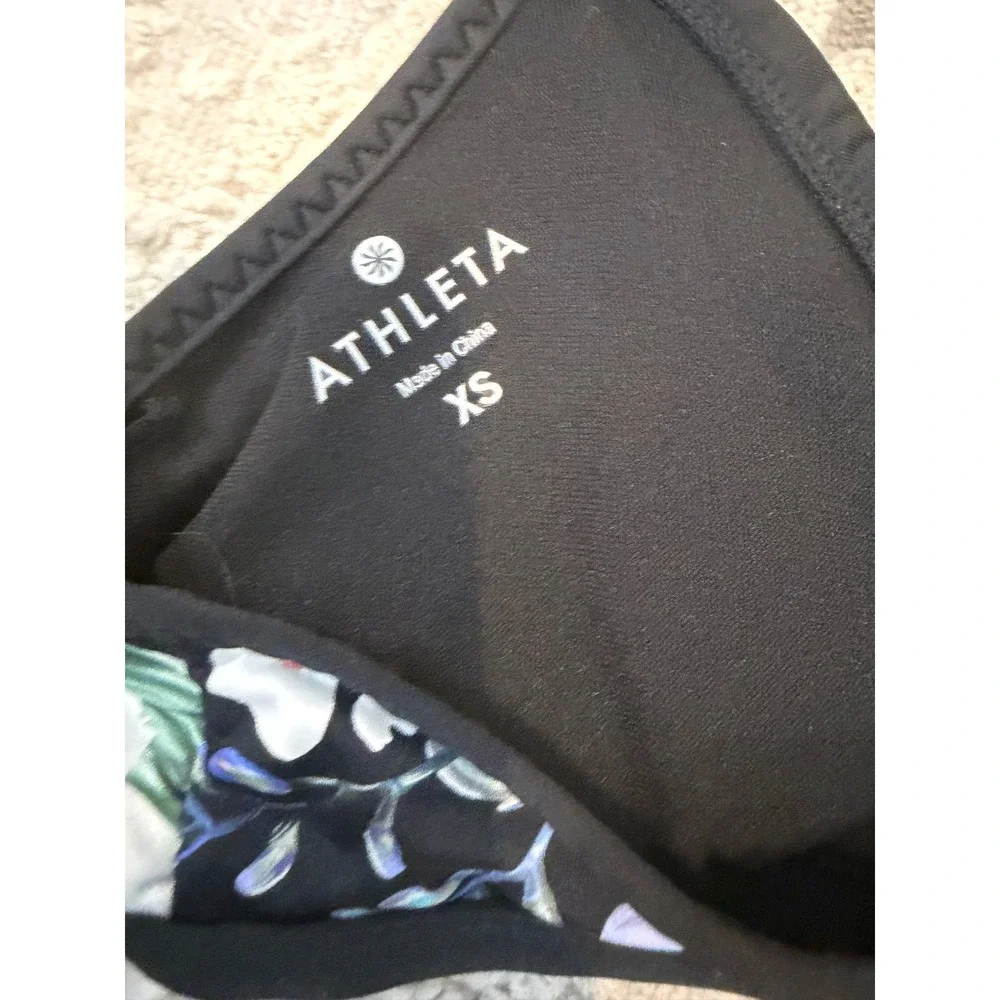 Athleta Black Floral Tropical Triangle Bikini Top Adjustable Straps Womens XS